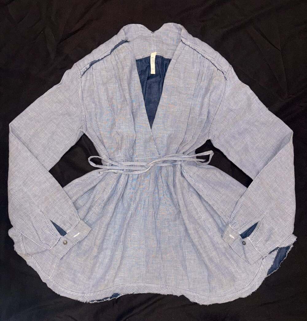 Free People Wrap Blouse Size XS Blue Striped Cotton Tie Waist Top